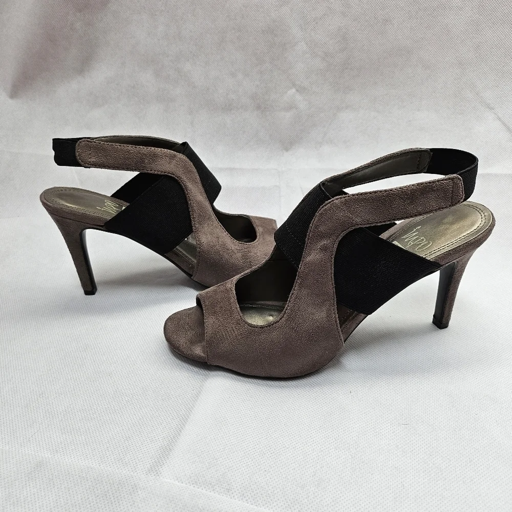 Impo Stretch Tanzie Grey Suede 3.5in Slingback Heels Size 8.5